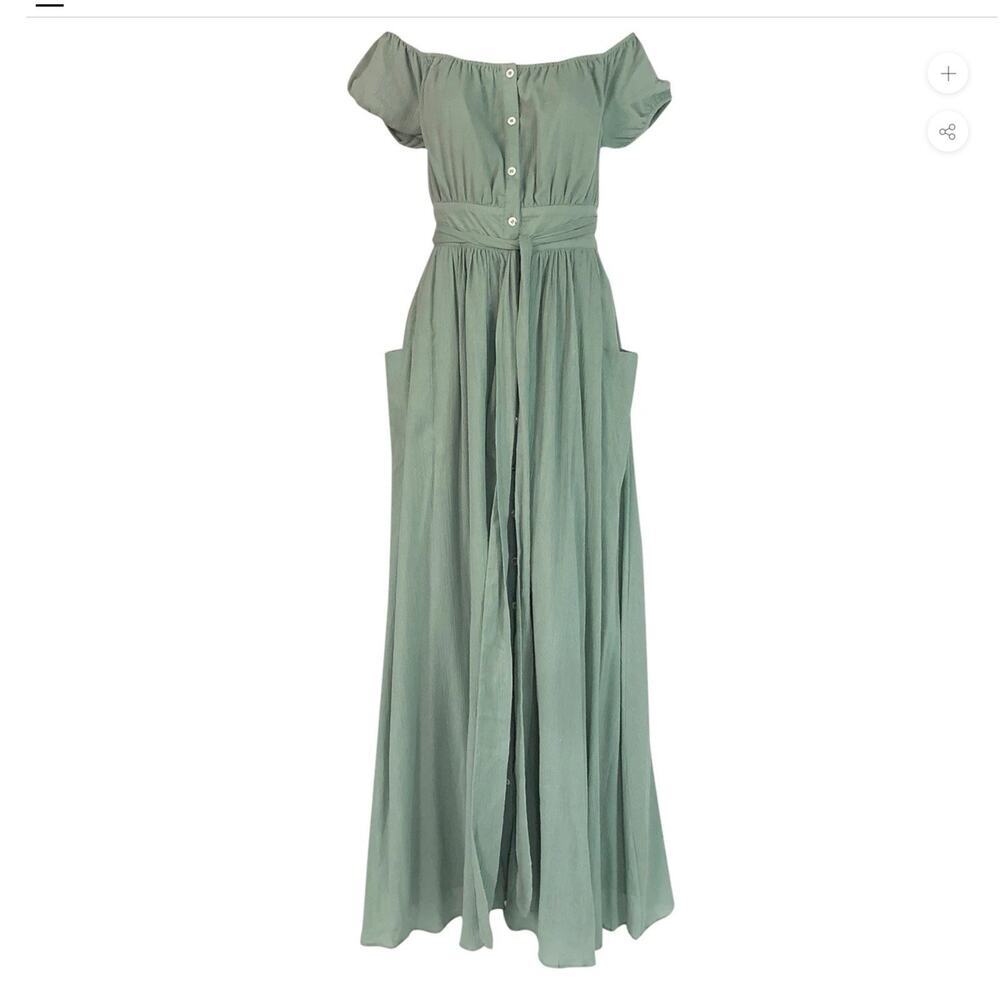 MARA HOFFMAN Maxi Dress 6 Organic Cotton Gauze Green Off The Shoulder Cottagecor